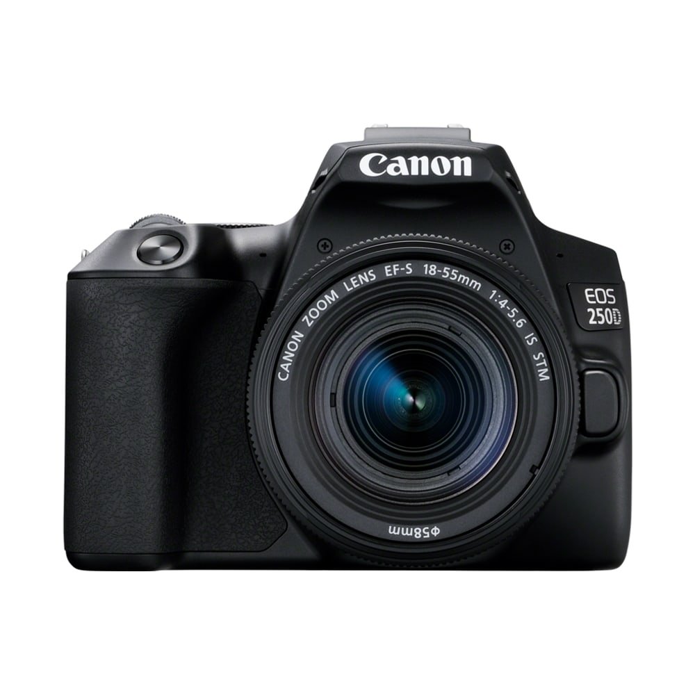 Reflex Canon EOS 250D nera, vista frontale