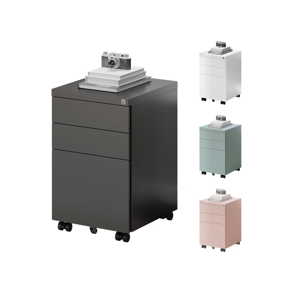 Cassettiera da ufficio FlexiSpot CB23 con tre cassetti e ruote, nella versione nera