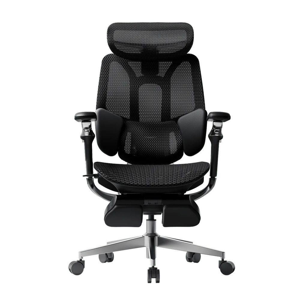 Sedia ergonomica HBADA E3 Pro nera con poggiapiedi, vista frontale
