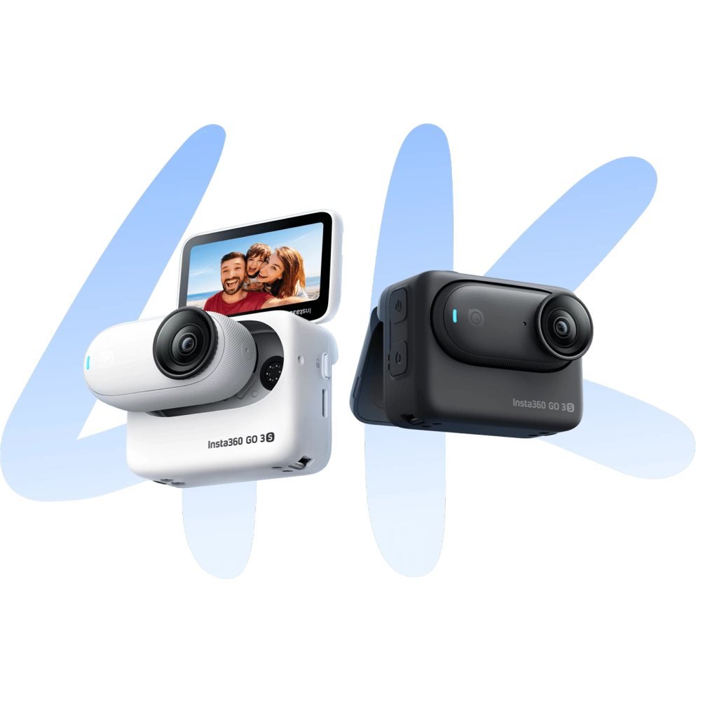 Insta360 GO 3S bianca e nera con Action Pod