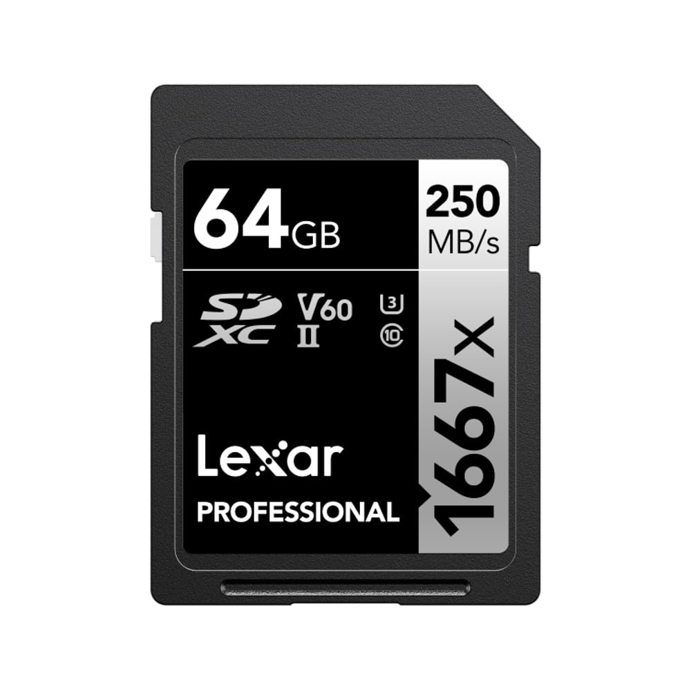 Scheda SD Lexar Professional 1667x SDXC UHS-II da 64 GB, con le sigle V60 e U3