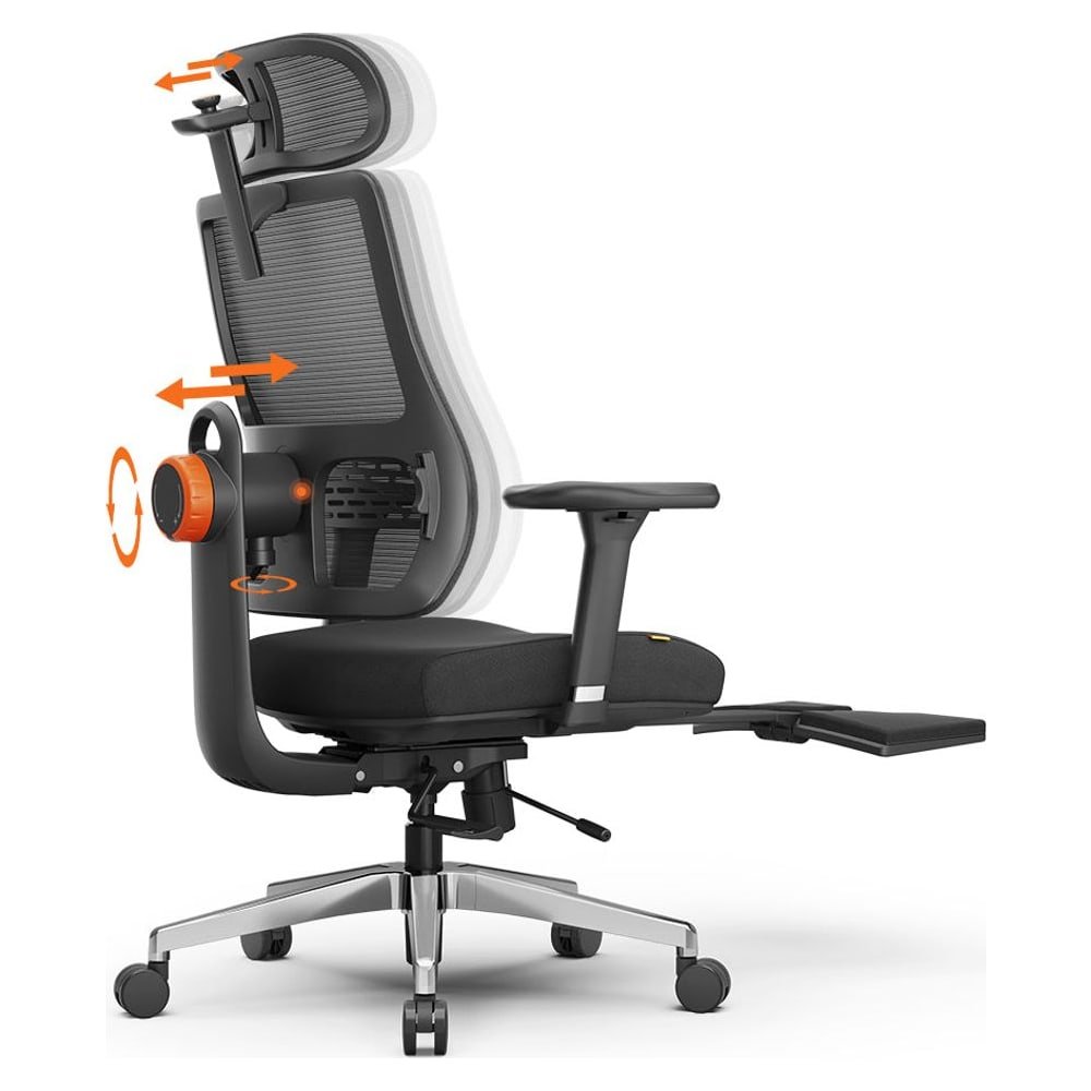 Sedia ergonomica Newtral Magic H-BPro nera con poggiatesta, supporto lombare regolabile e poggiagambe estratto