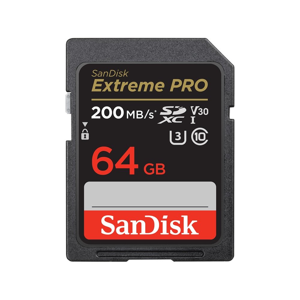 Scheda SD SanDisk Extreme PRO SDXC da 64 GB, con le sigle V30, U3 e classe 10